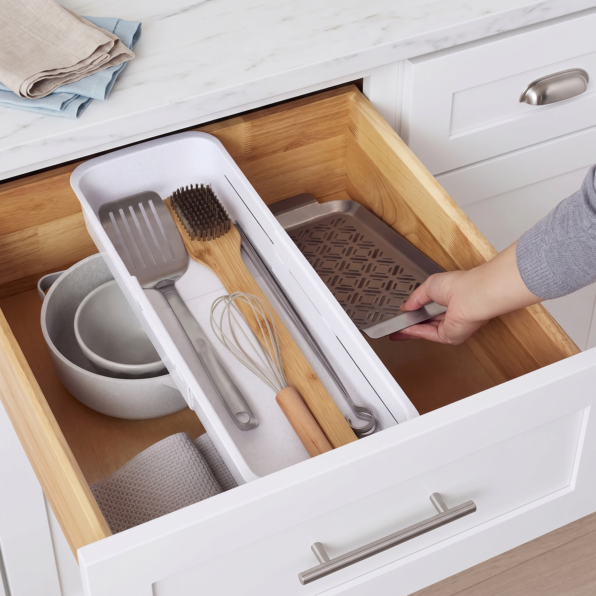 Sliding drawer bins